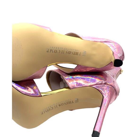 THINGS II COME Women's Size 12M Show-Stopping Pink Snake-Print Ankle Boot - Picture 11 of 12